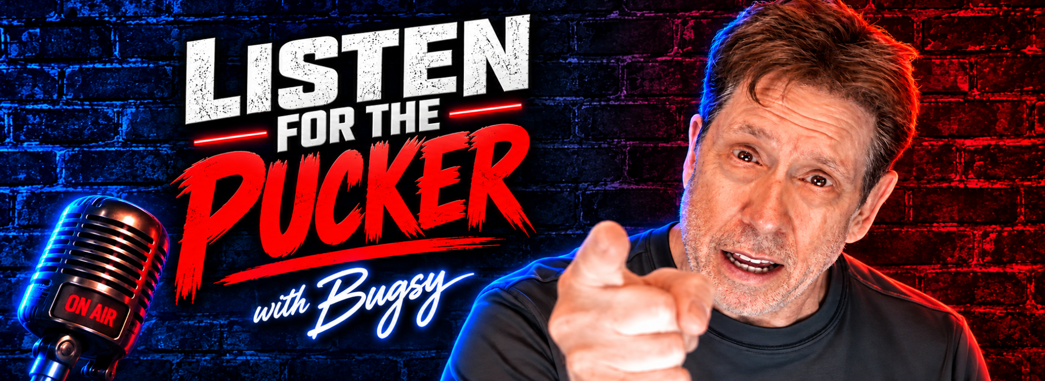 Original Listen for the Pucker with Bugsy artwork with on-air microphone